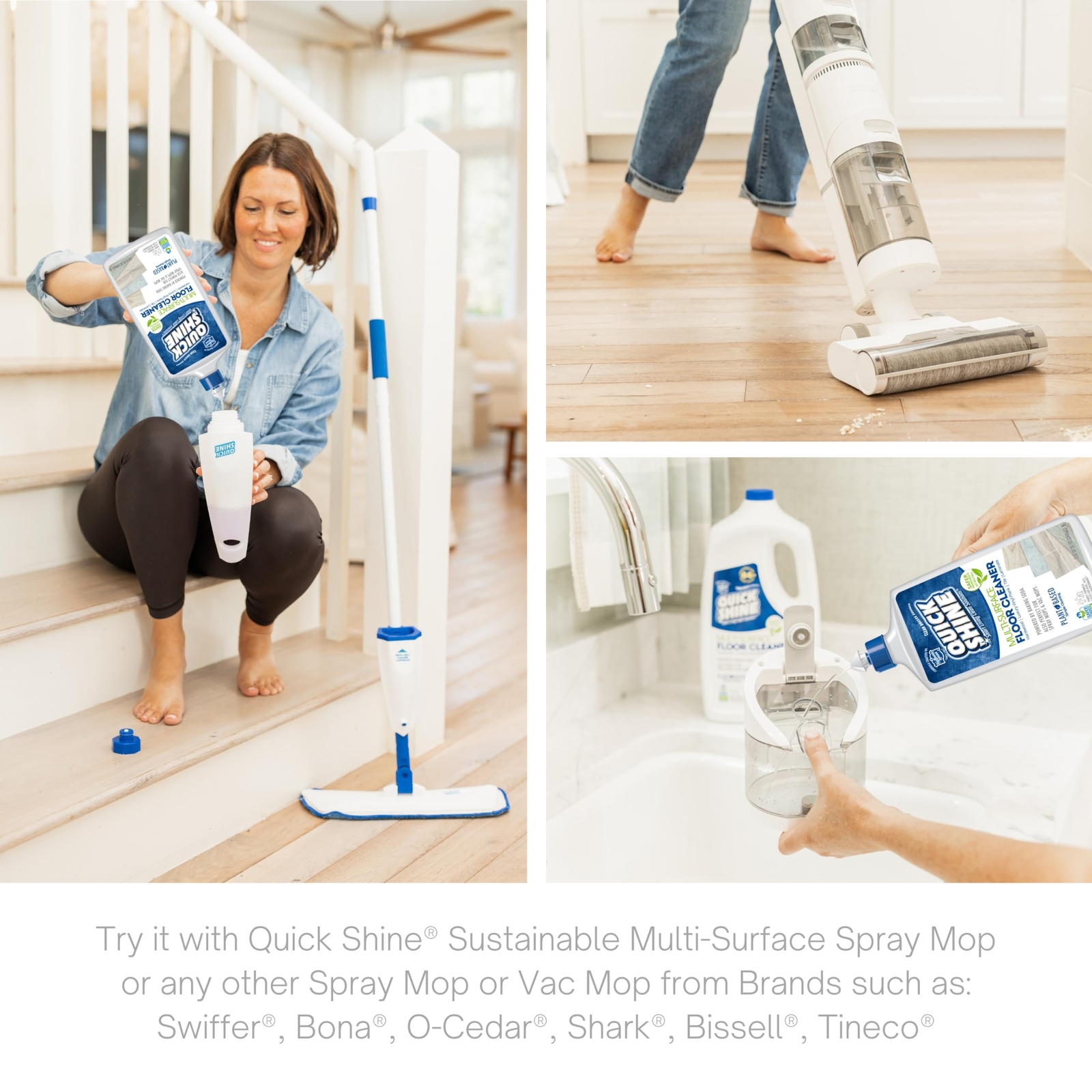Quick Shine Multi Surface Floor Cleaner 64oz | Ready to Use, Dirt Dissolving,