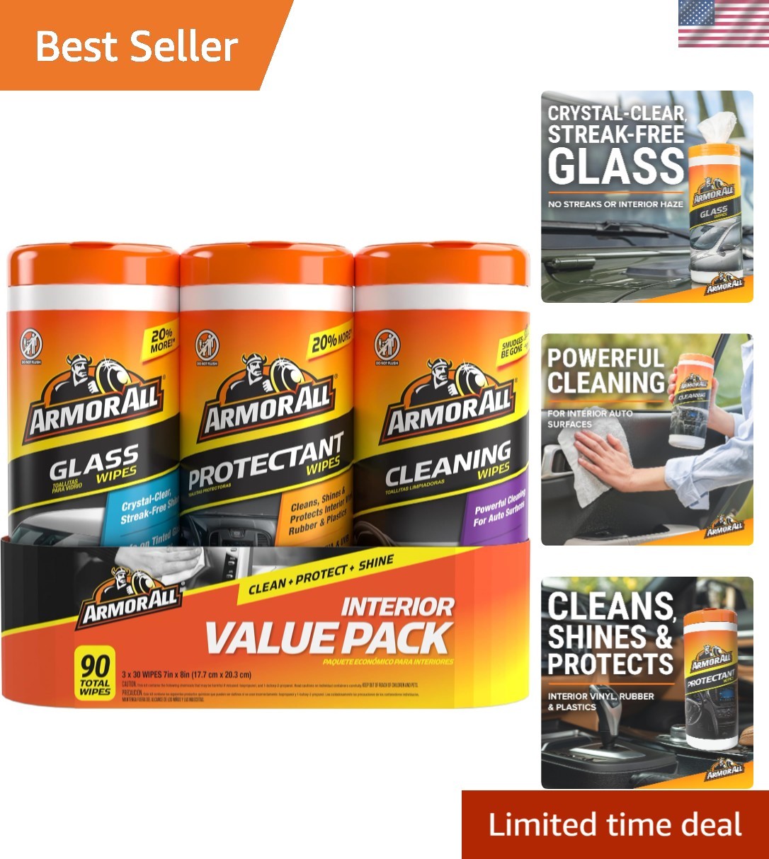 30 Pack Car Cleaning Wipes – Protectant & Glass Wipes for a Just-Detailed Finish