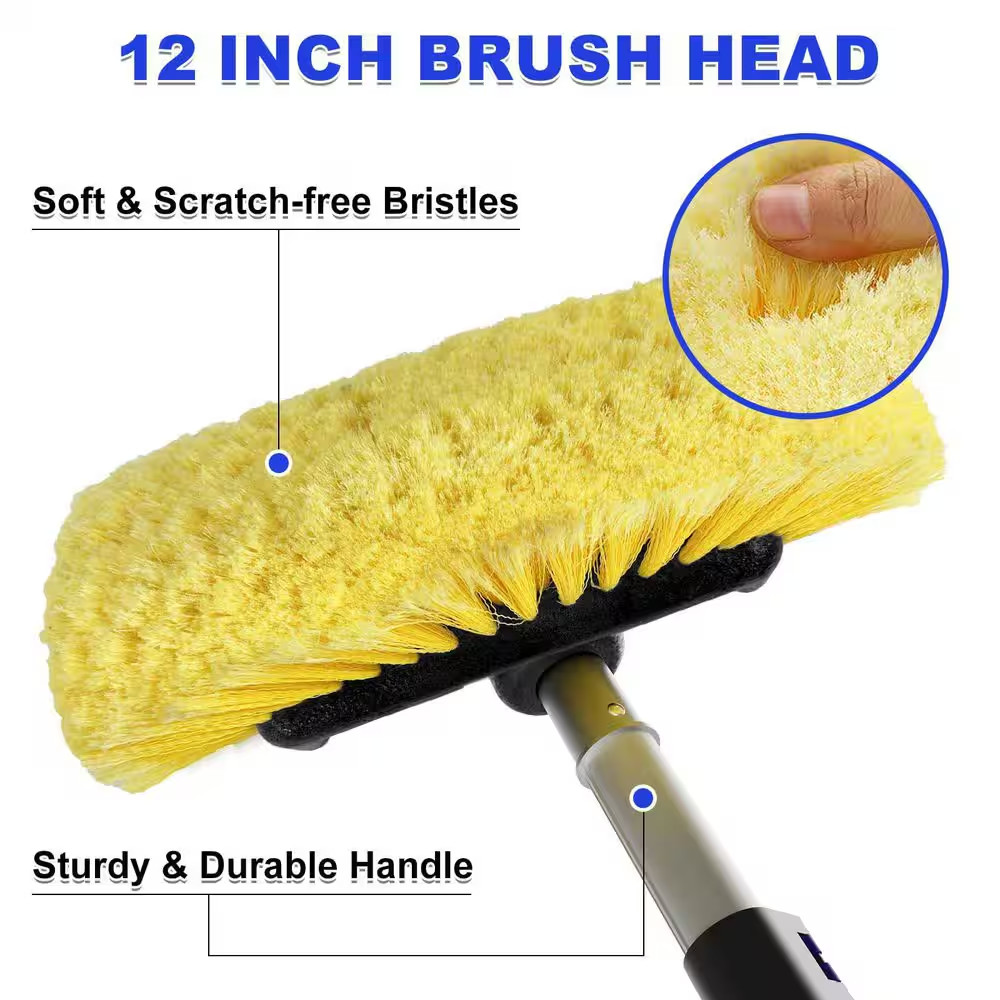 Universal Vehicle Long Handle Wash Brush 12 In. Soft Bristle Head Telescoping Po