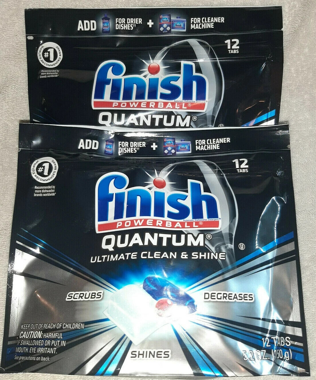 2 Finish Powerball 5.2 Oz Quantum Clean Shine 12×2=24 Tabs Dishwasher Detergent
