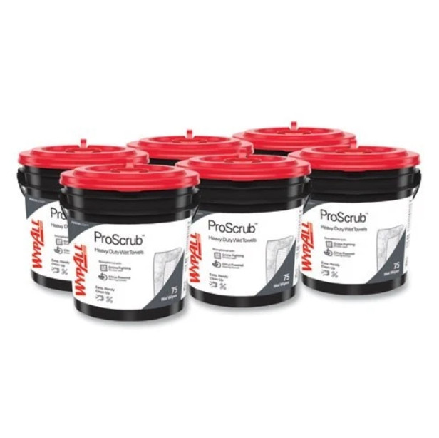 WypAll Clean ProScrub Wipes, Cloth, 9.5×12, Citrus, 75/Bucket, 6 Buckets/Carton