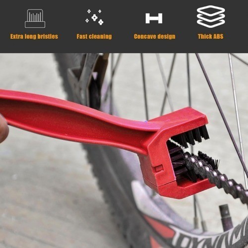 2 PC Chain Brush, Chain Cleaning Brush Tool, Chain Gears Maintenan Color: Red