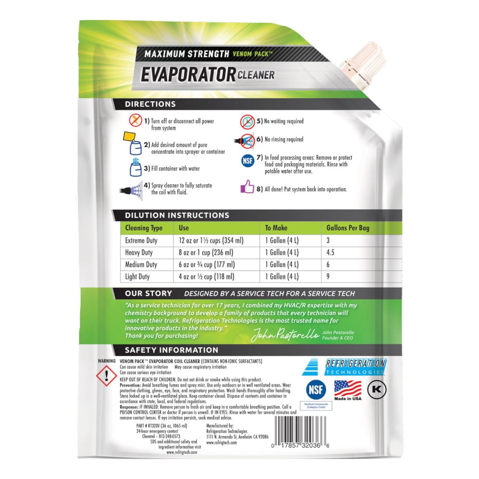 Refrigeration Technologies Non-Rinsing Pure Concentrate Coil Cleaner Venom Pack