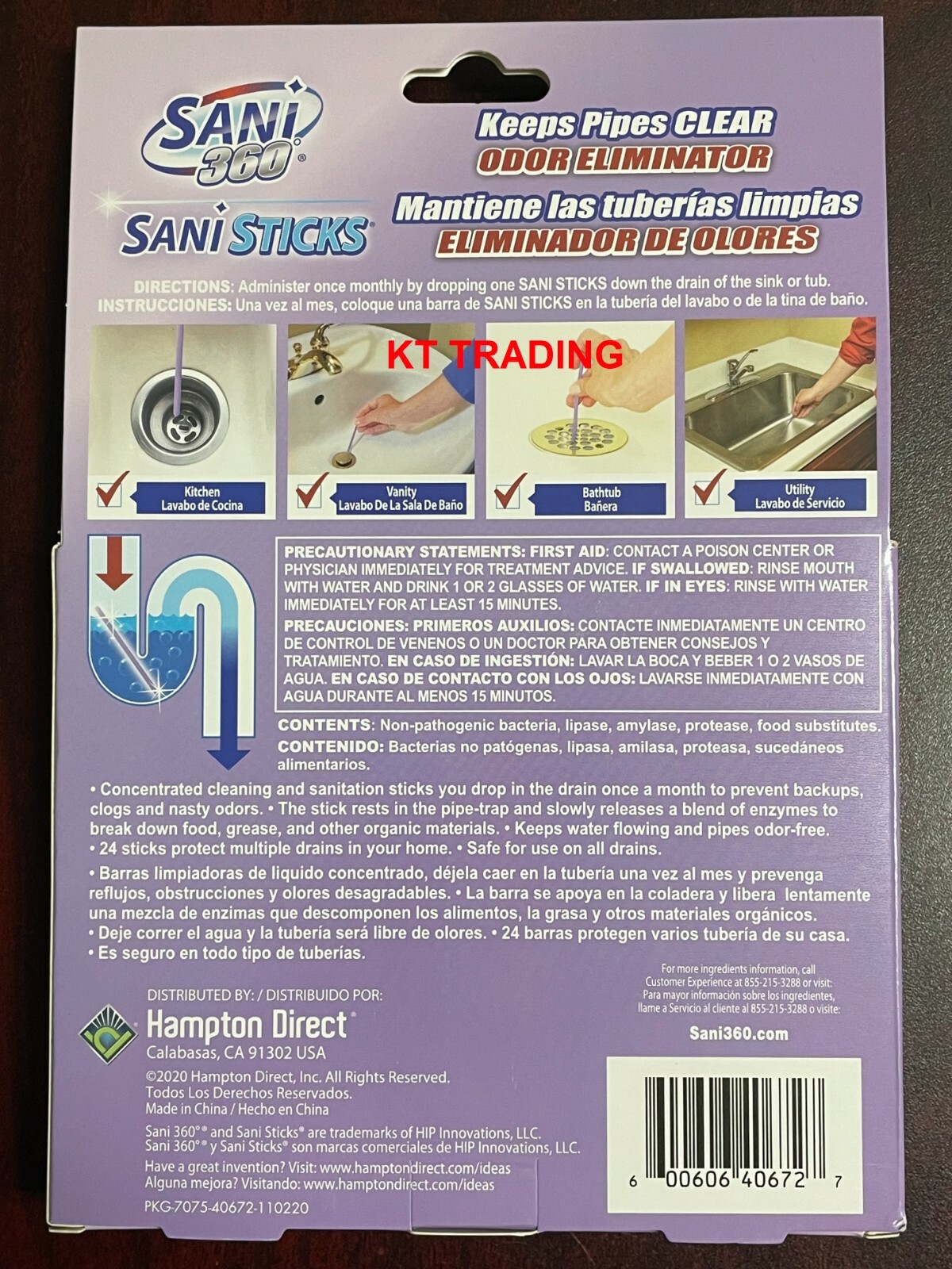 Sani 360 Clear All Drains Pipes Sinks Bathtub ODOR ELIMINATOR STICKS ~ LAVENDER