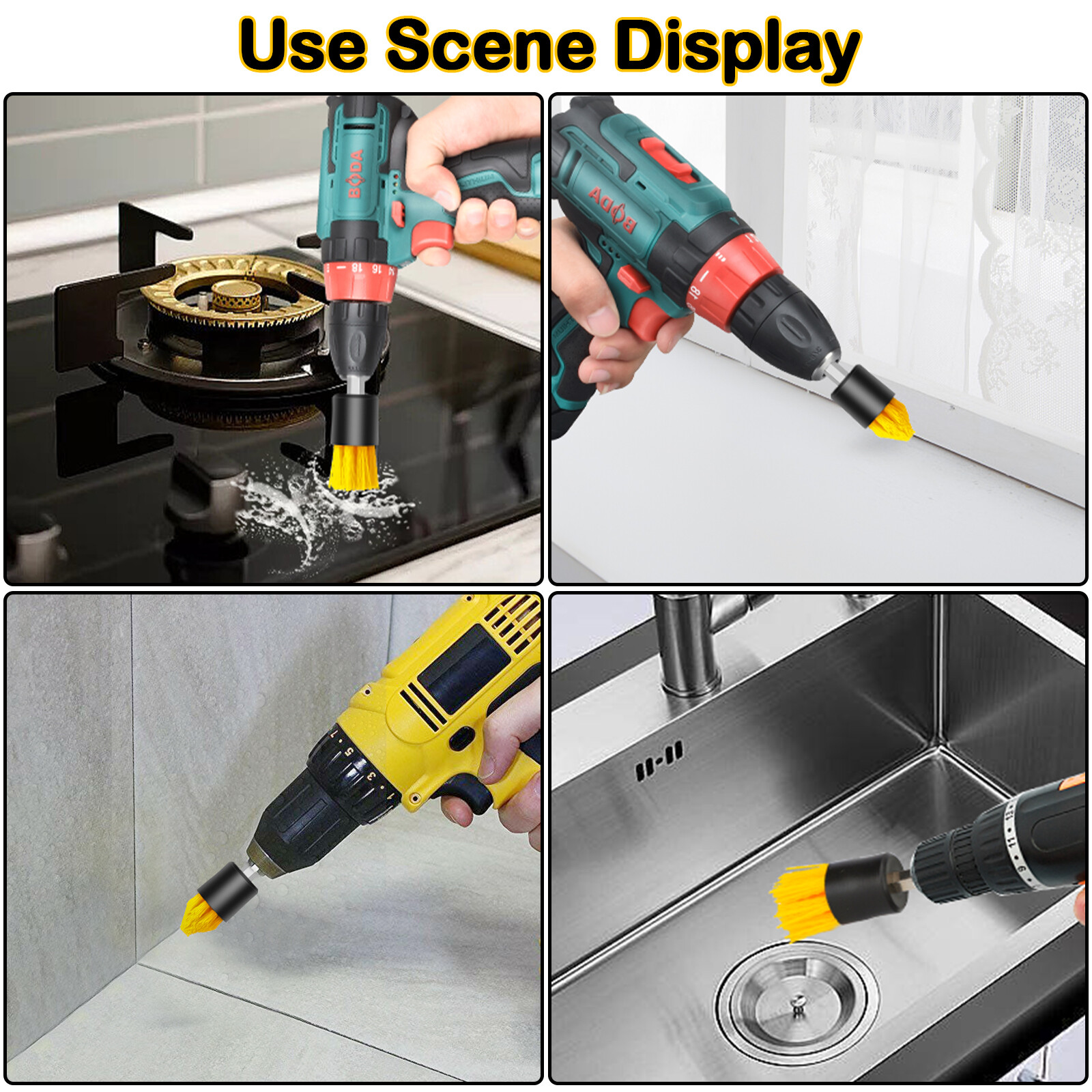 4Pcs Drill Brush Attachment Set Power Scrubber For Tile Grout Car Cleaning Kit