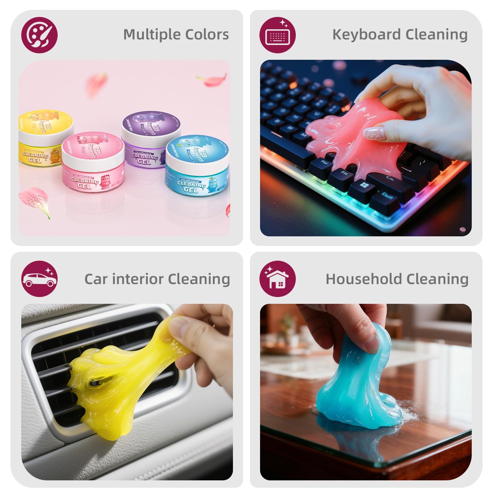 Car Cleaning Gel – 4 Pack Reusable Slime for Interior, Vents, Keyboards, and