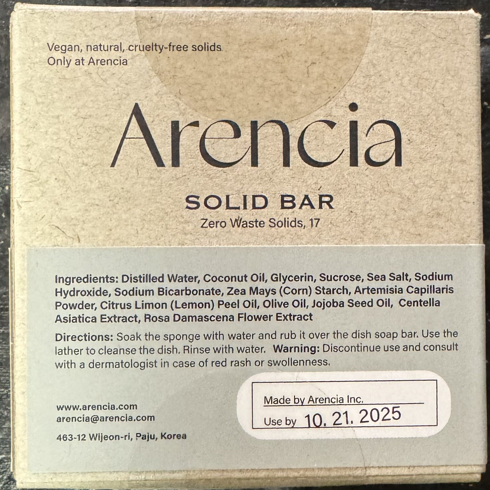 Arencia Solid Bar The Soonhan Dish Soap Bar