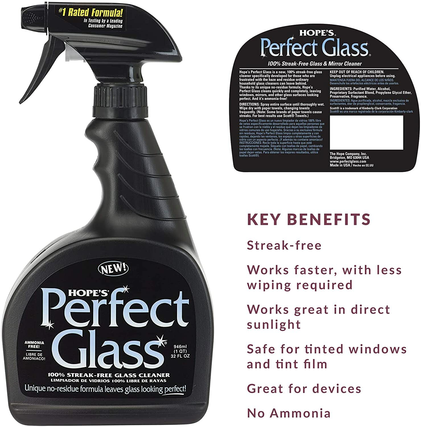 Hope’s Perfect Glass Glass Cleaner, Unscented, 32-oz Bottle (HOC32PG6)