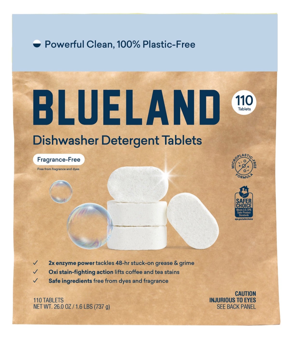 Blueland Dishwasher Detergent Tablets 110 Count ~Fragrance-free.