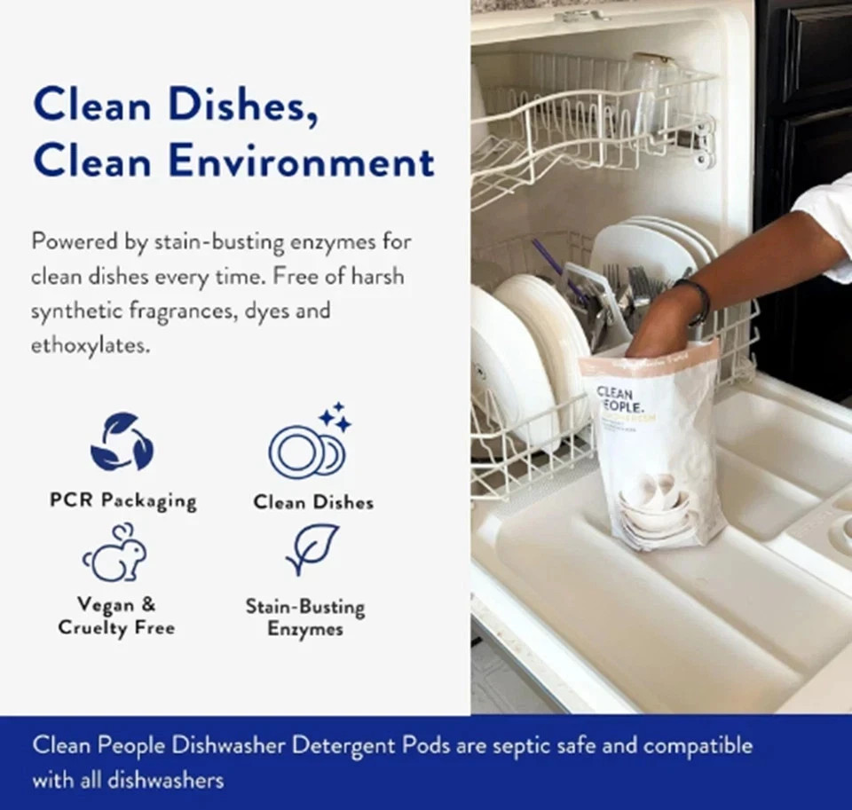 The Clean People Dishwasher Pods – Cuts Grease & Rinses Sparkling Clean – Residu
