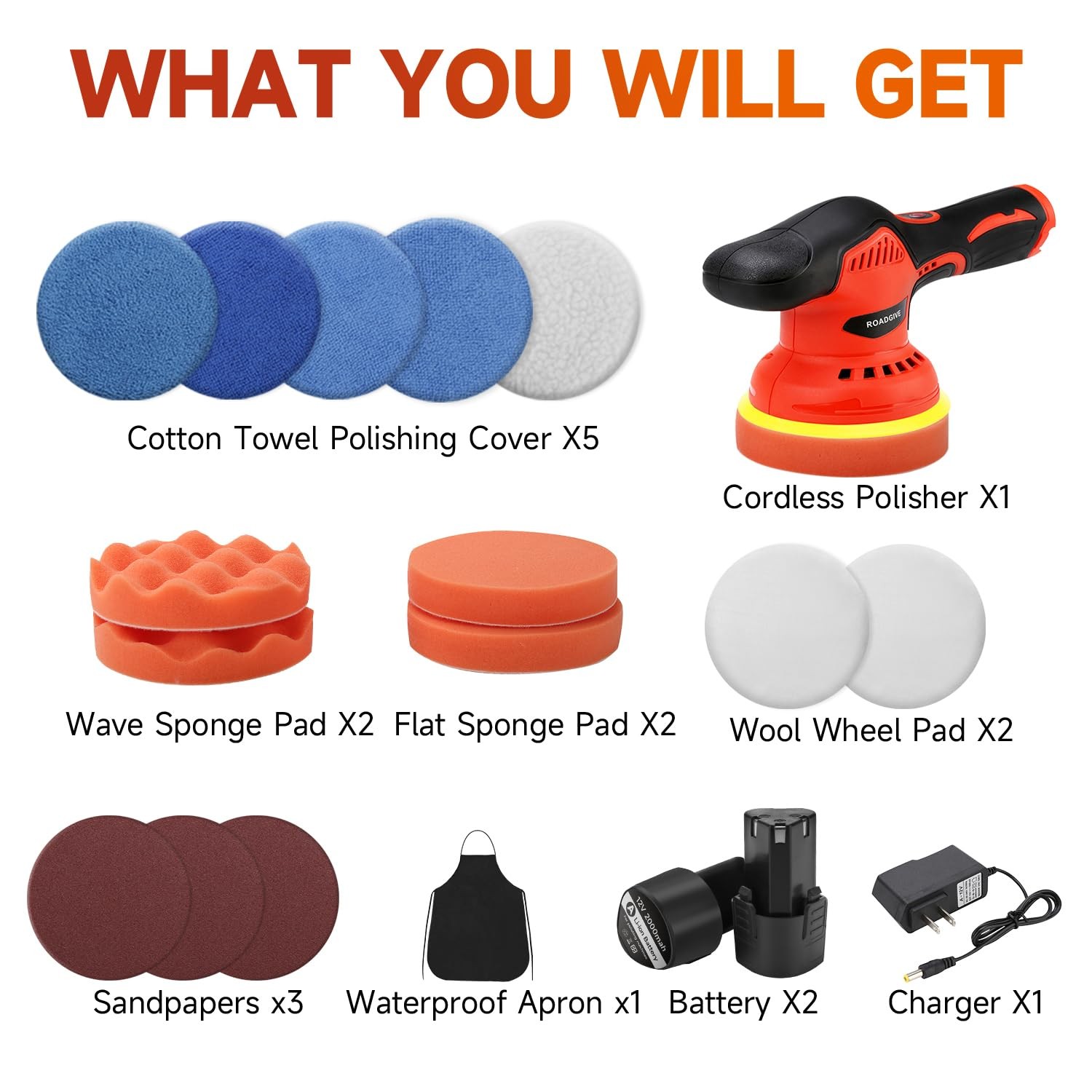 Cordless Car Buffer Polisher with 2PCS 2.0Ah Battery, (5 Inch/6 Inch)8 Variable