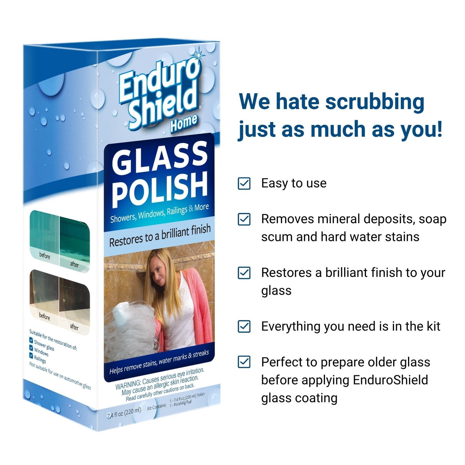 Shower Door Glass Polish – Water Spot & Hard Water Stain Cleaner for Cloudy S…