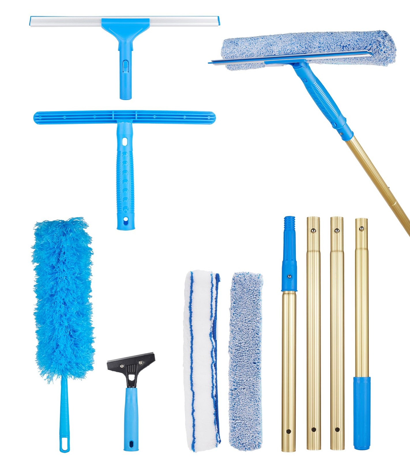 2 in 1 Window Squeegee Cleaning Kit with Aluminum Alloy Extension Poles, Scru…