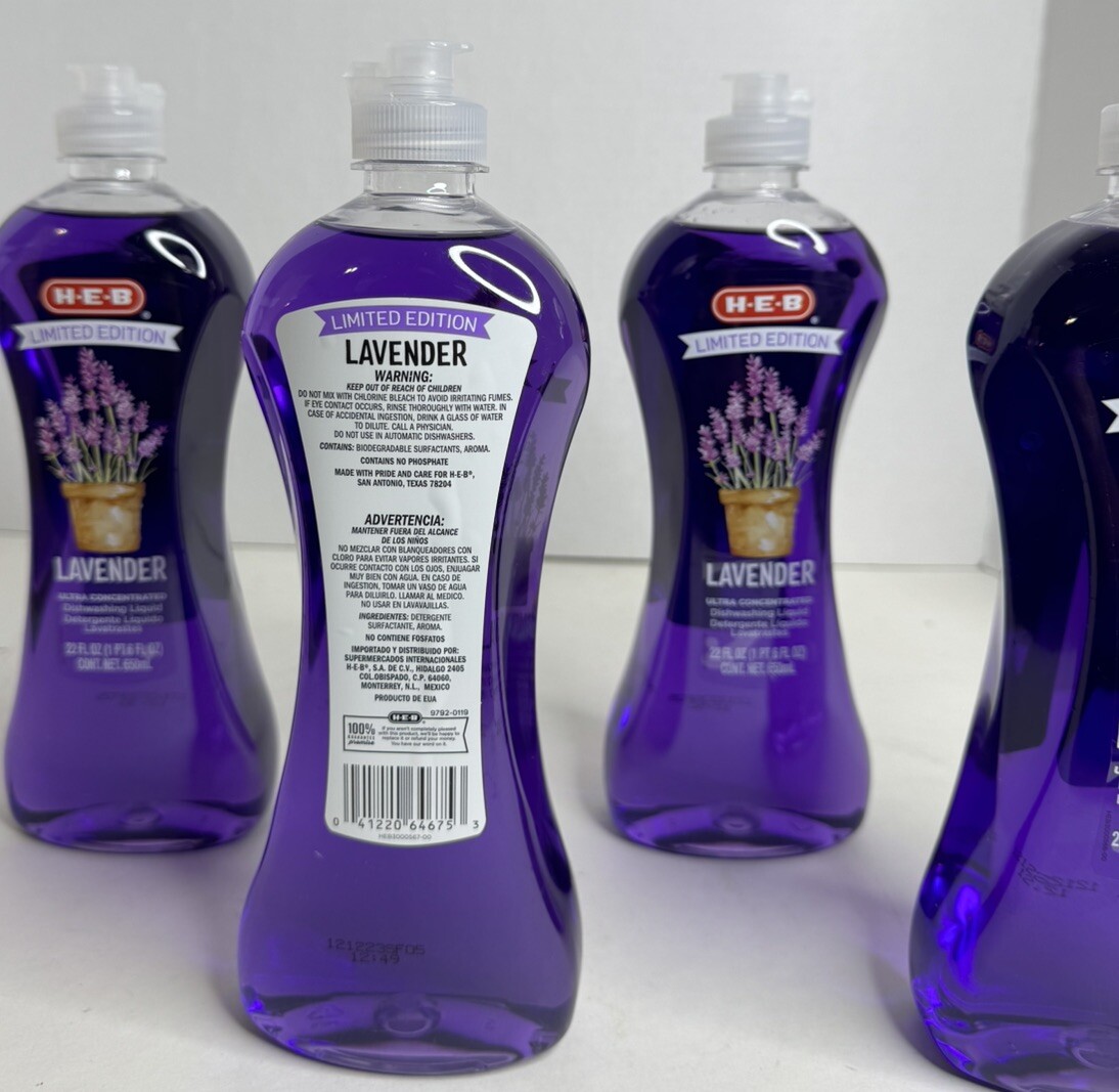 New H-E-B Limited Edition Lavender Dish washing Liquid Soap 22 Fl Oz (Lot of 4)