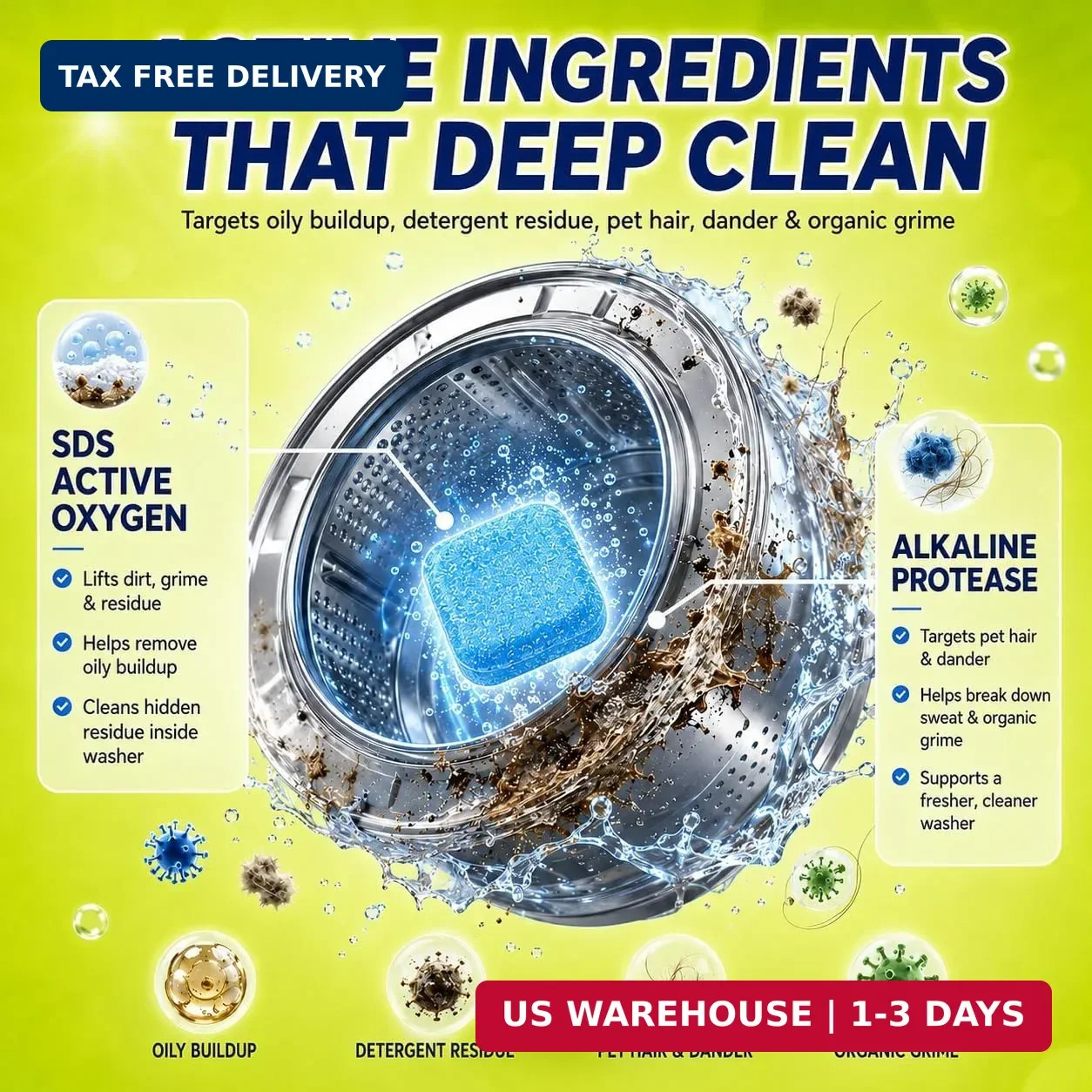 Enzyme Washing Machine Cleaner Tablets for Pet Owners, [2X Power] Washer Cleaner