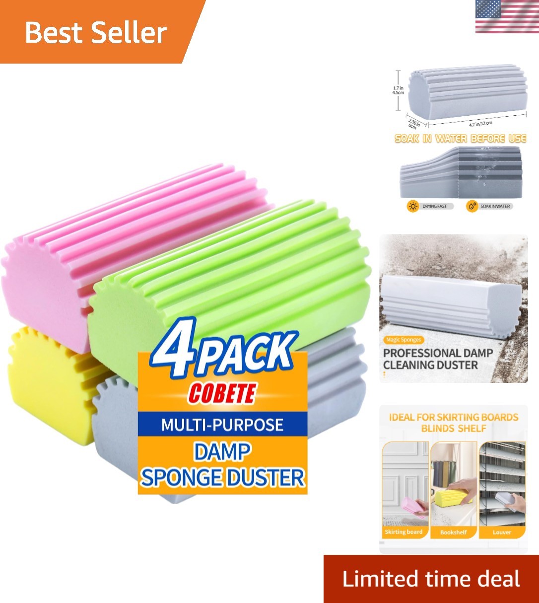 Eco-Friendly 4-Pack Damp Duster Sponge – Versatile Cleaning for Home and Car