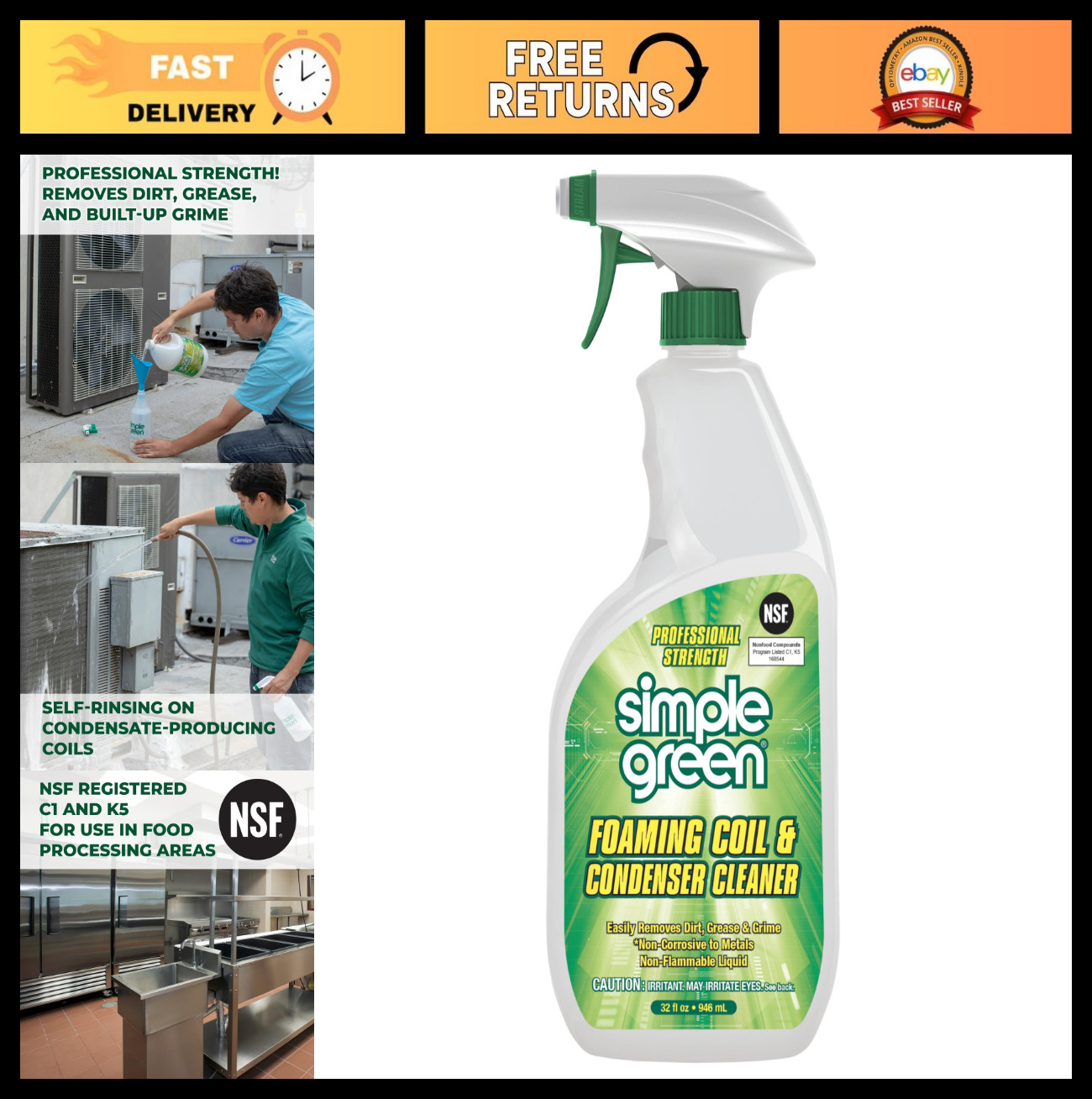 Foaming Coil Cleaner – 32 Fl Oz, Heavy-Duty HVAC Cleaner, Easy Spray Application