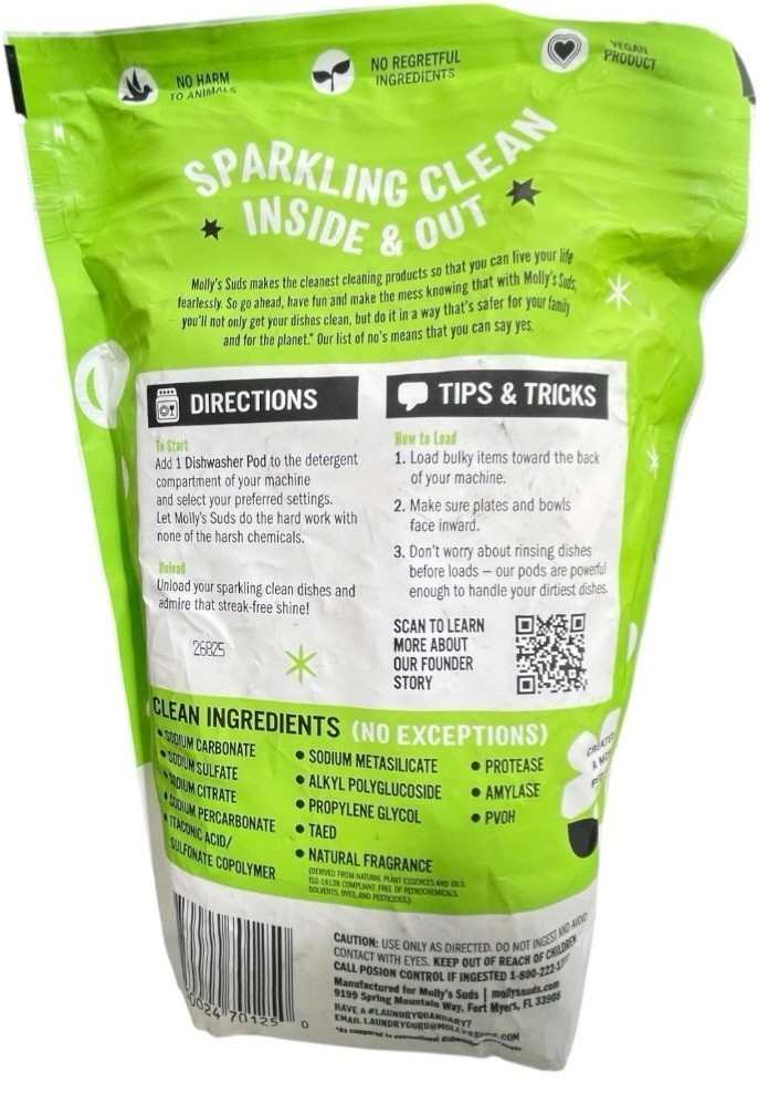 Molly’s Suds Dishwasher Pods, Cuts Grease & Rinses Clean, 60 Pods, Citrus
