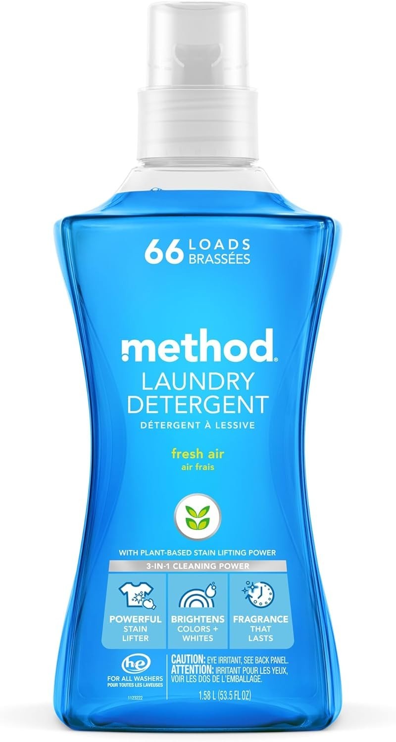 4 Pack – Method Liquid Laundry Detergent, Fresh Air, 66 Loads Per Bottle, 53.5FL