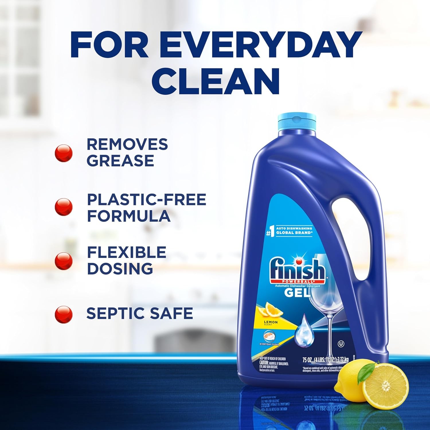 Finish Gel Liquid Dishwasher Detergent, Advanced Deep Cleaning Power Dish Soap,