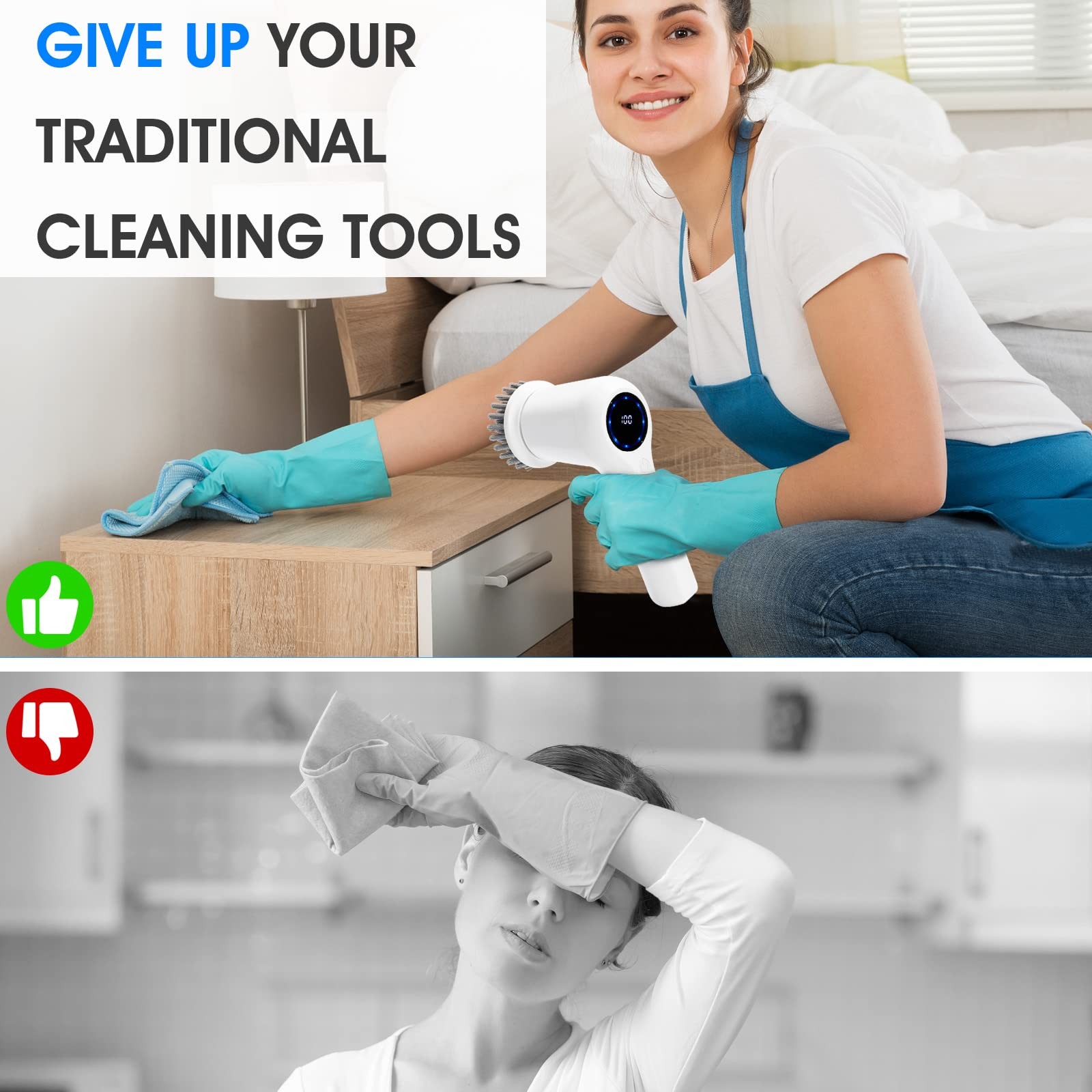 Electric Spin Scrubber Power Cleaning Brush Shower Scrubber With Digital Display