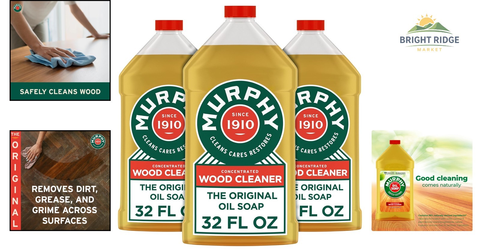 Natural Wood Cleaner with Citronella Oil, Concentrated Formula – 3 Bottles