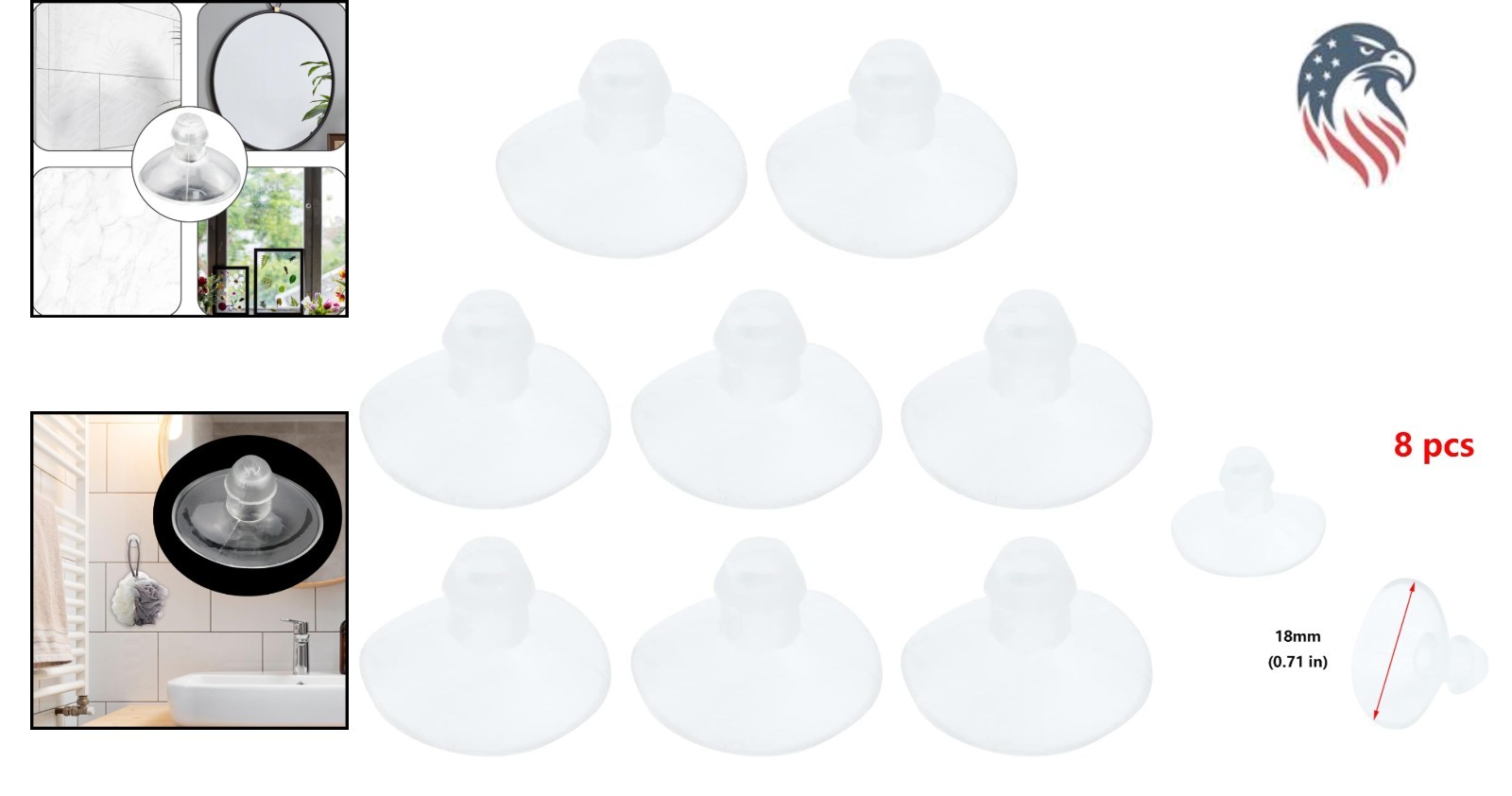 18mm Clear Rubber Suction Cups Pack of 8 Compatible with Glass Plastic Stainl…