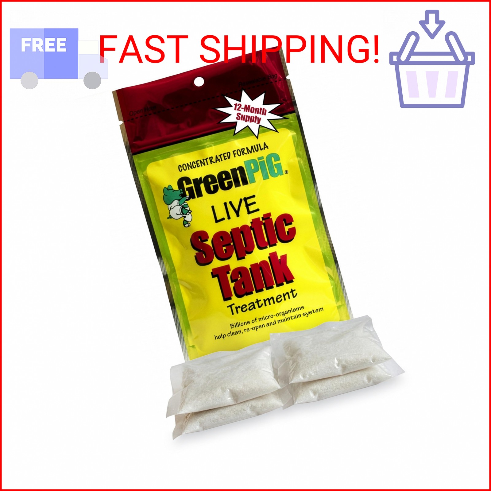 Green Pig Septic Tank Treatment Packets – Septic-Safe Enzyme Treatment for Preve