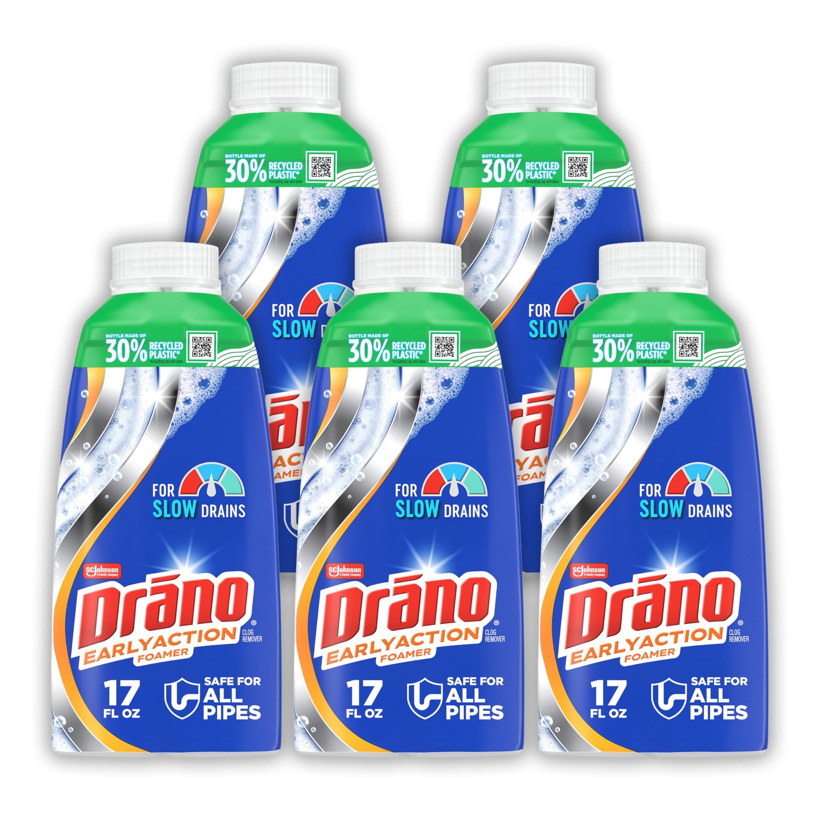 Drano EarlyAction Foamer Drain Clog Remover 17oz 5-Pack Kitchen Bathroom Sink