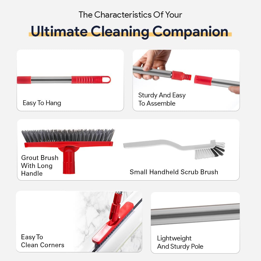 Foxtrot Living 2 in 1 Grout Brush with Long Adjustable Telescopic Handle and …