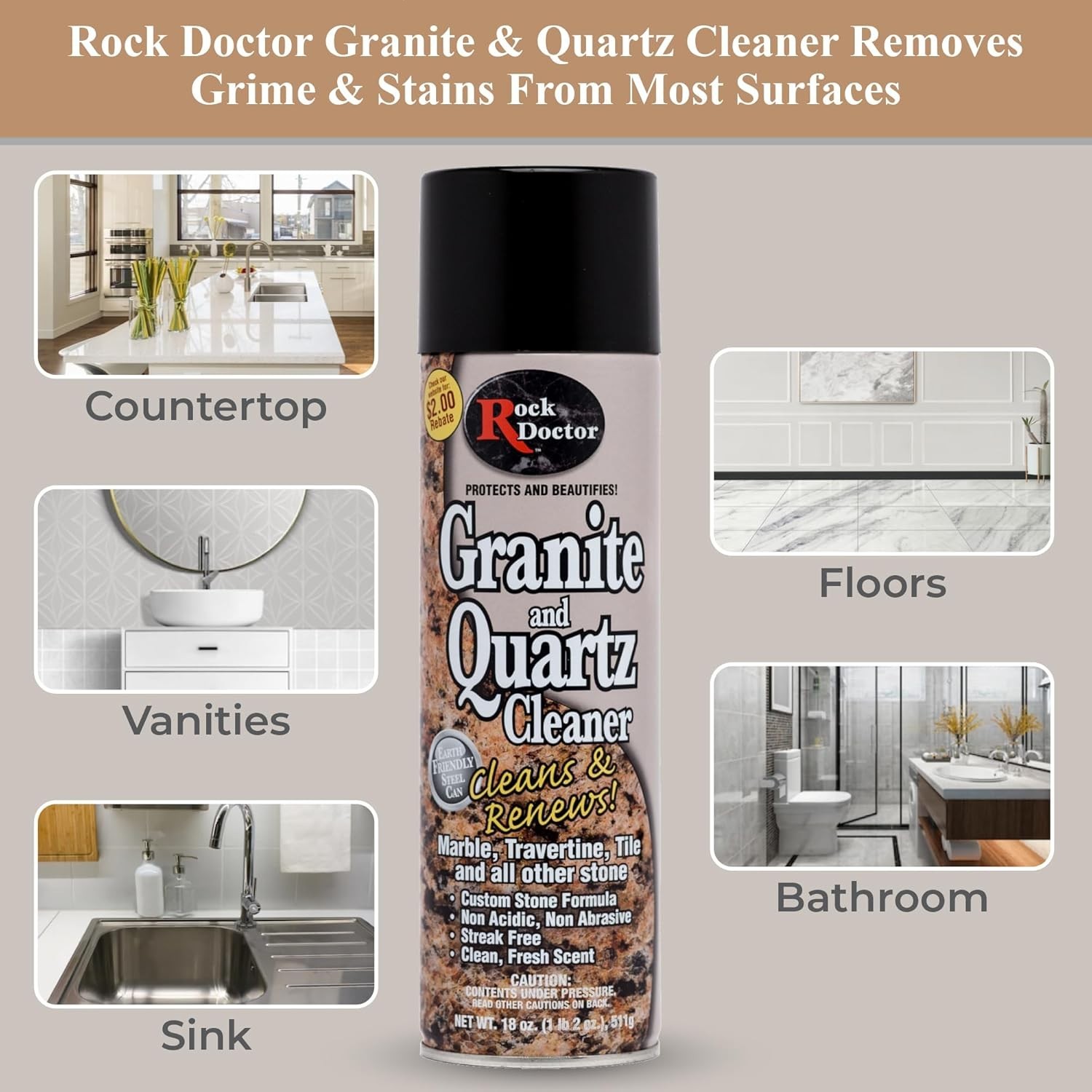 Granite Quartz Cleaner 18oz Non Abrasive Stone Surface Cleaner