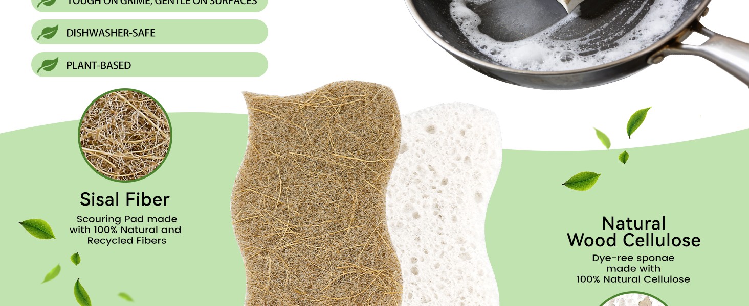 12 Pack Natural Cellulose Sponges for Dishes – Non-Scratch Kitchen Scrub Sponges