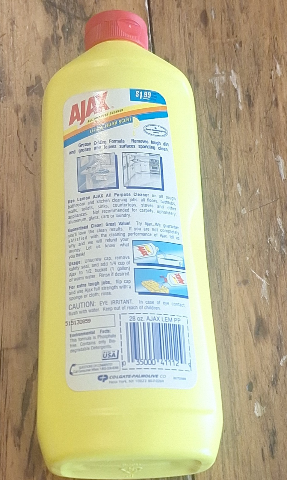 3 Vtg Ajax All Purpose Cleaner Lemon Scent 28oz New Sealed Made in USA, Dual Cap