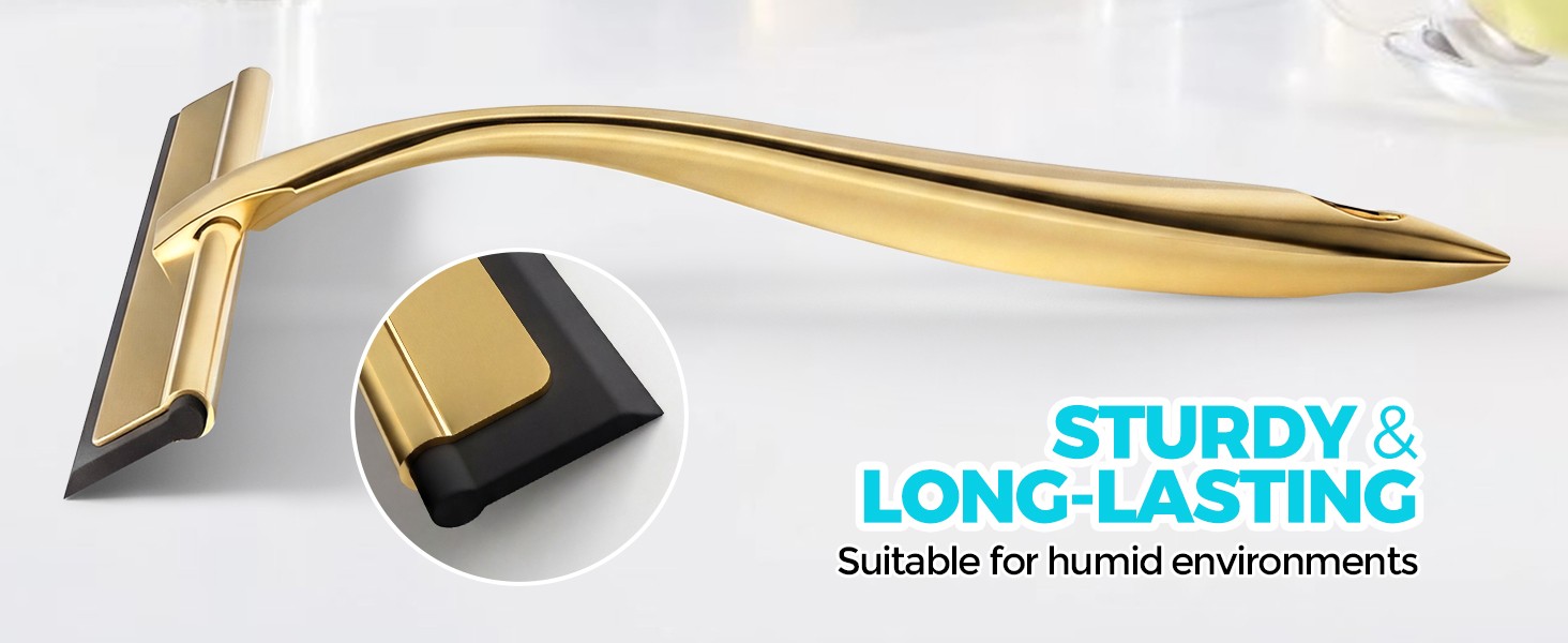 12-Inch Golden All-Purpose Shower Squeegee for Shower Doors, Tile Shower Walls,