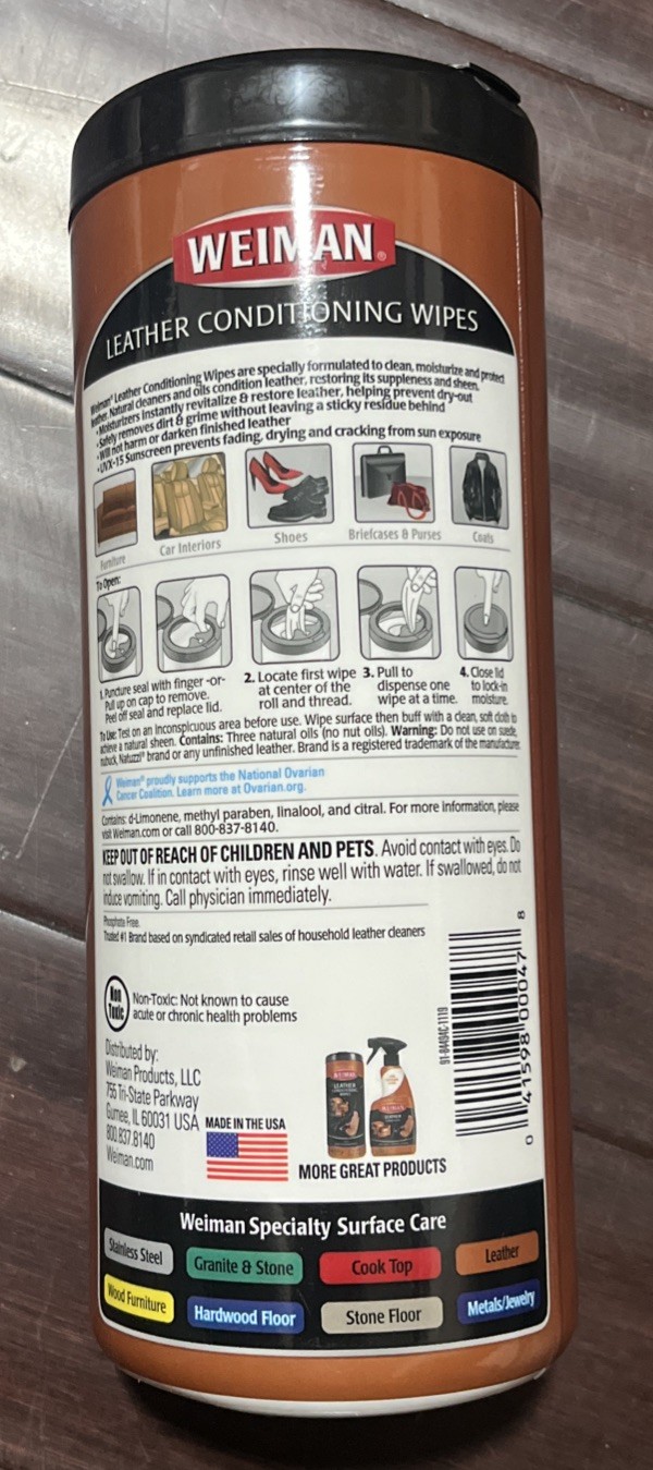 Weiman Leather Conditioning Wipes 30 count Canisters – 4 Pack