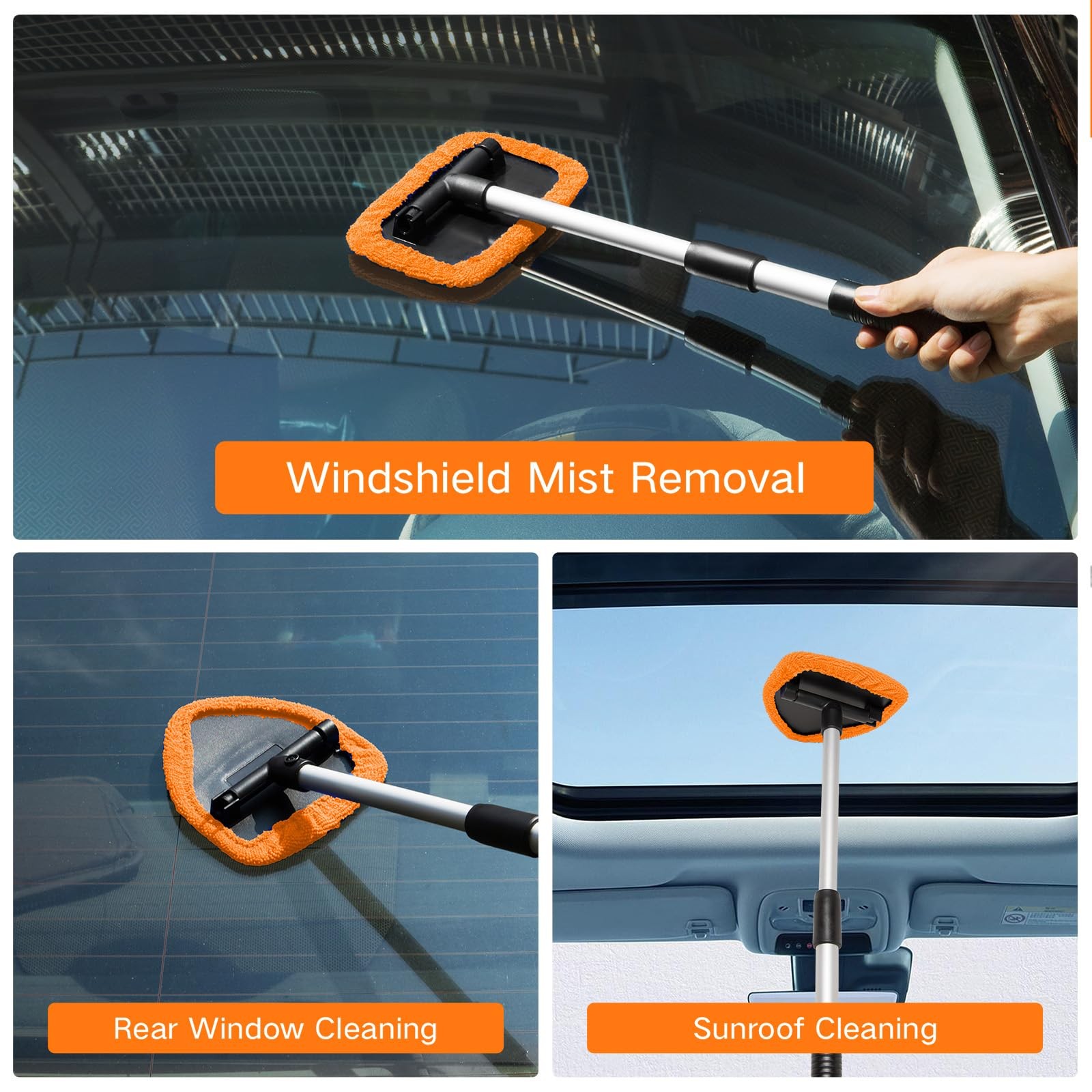 Windshield Cleaner Tool Kit with Microfiber Pads & Extendable Handle