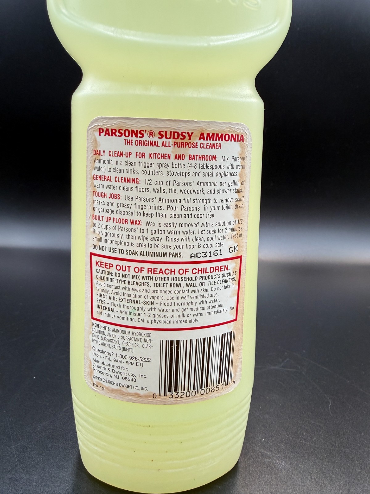 Vintage 1999 Parsons Sudsy All Purpose Ammonia Cleaner-28 Fl Almost Full