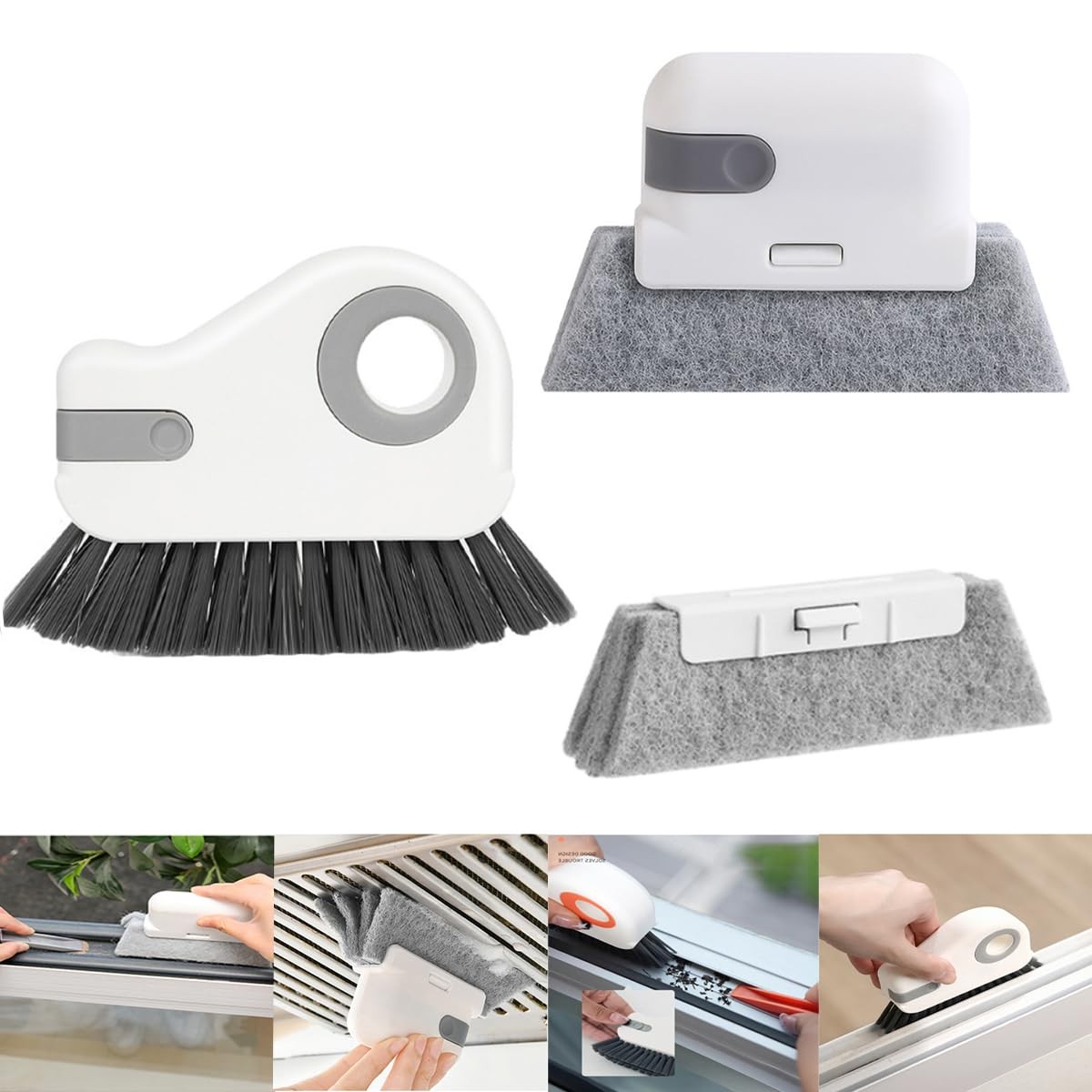 Window Track Cleaning Brush with Hidden Scraper for Sliding Door and Window T