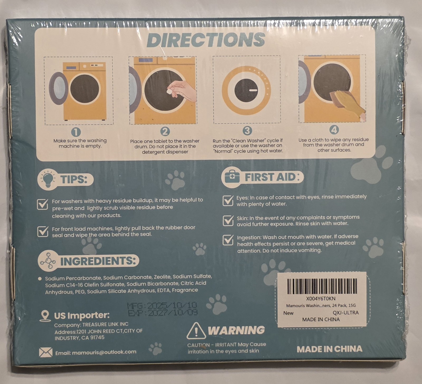 2Packs Mamouris Washing Machine Cleaner Tablets 24ct, Fresh Scent For Pet Owners