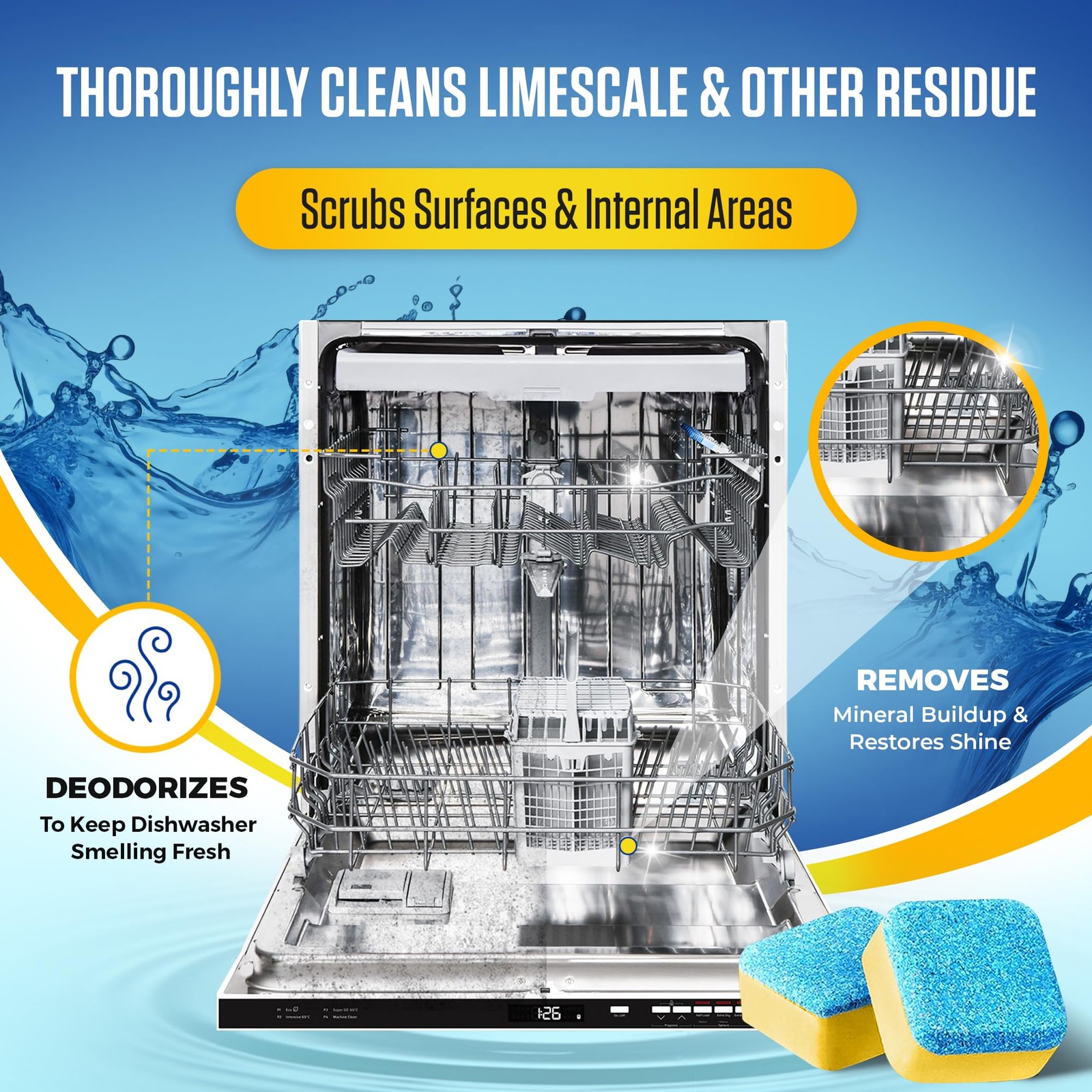 Dishwasher Cleaner 24 Tablets 1 Year Supply Lemon Heavy Duty Descaler Pods
