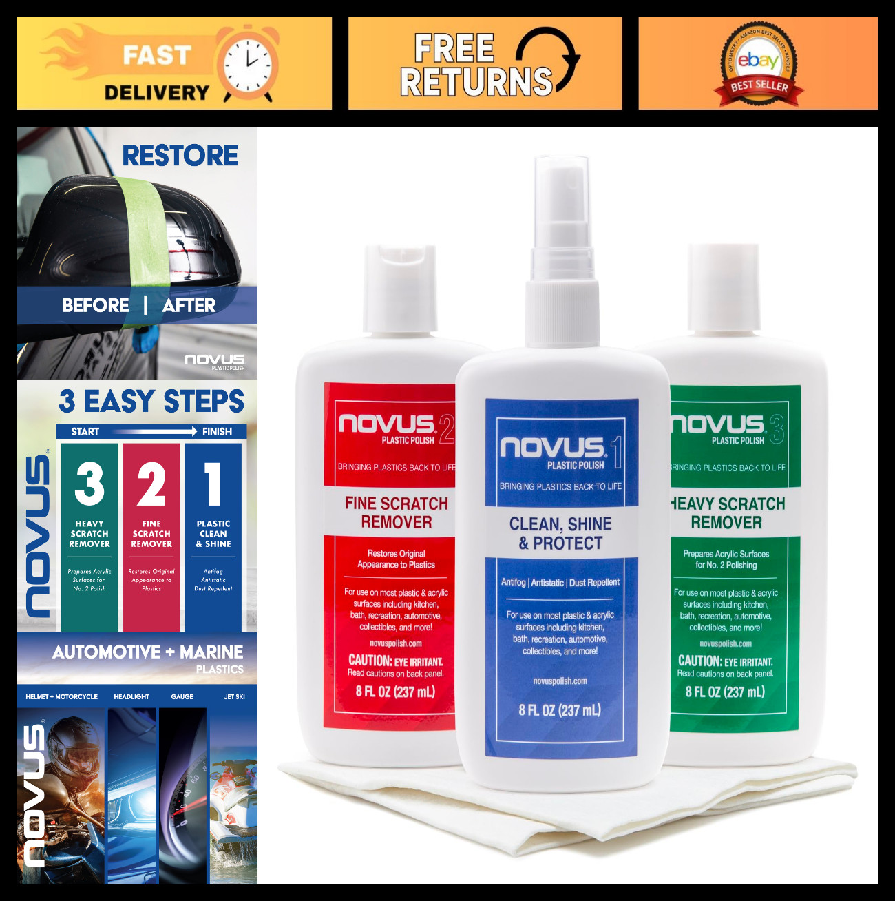 Plastic Clean & Shine Kit – Fine & Heavy Scratch Remover + Polish, 8 oz Bottles