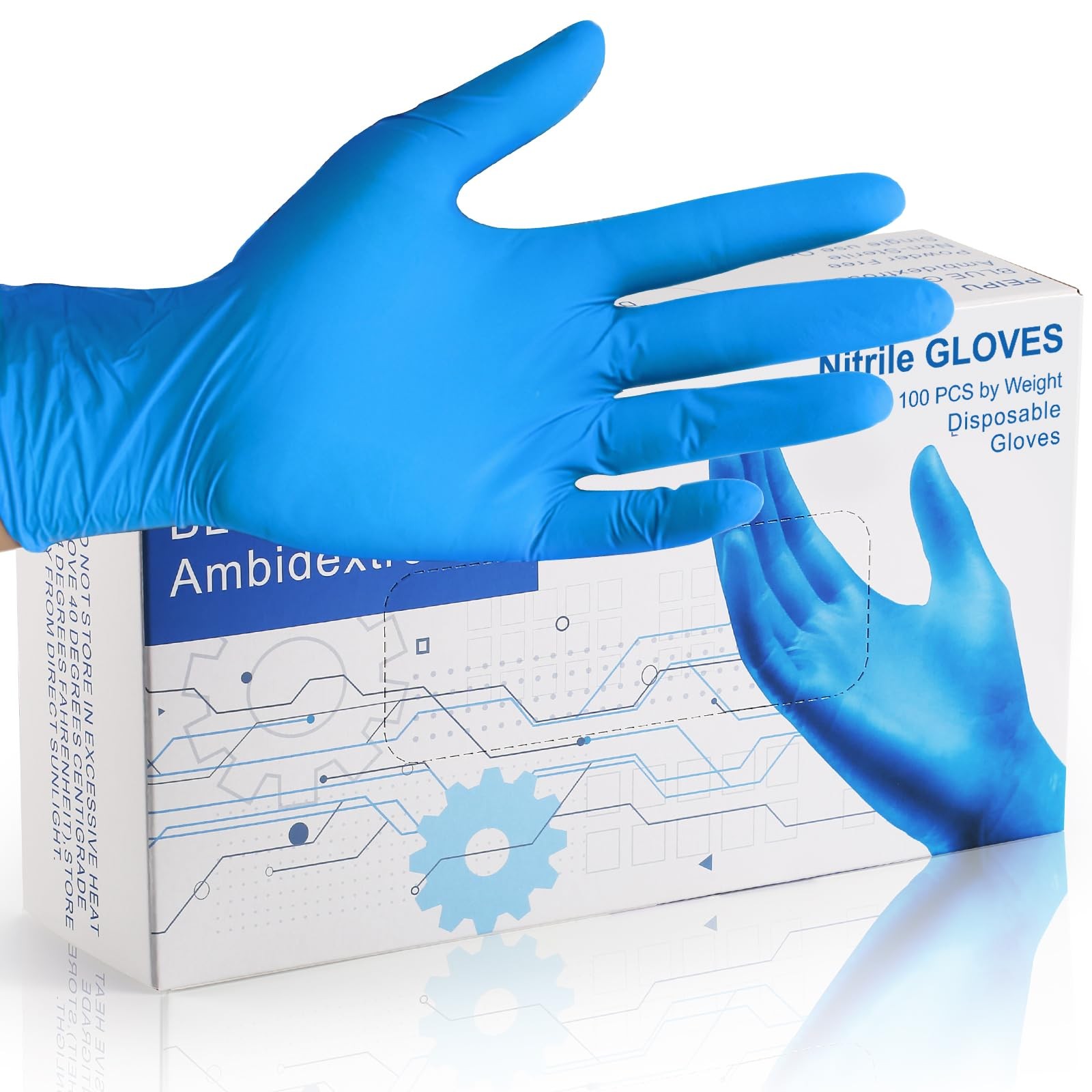 PEIPU Nitrile Gloves Disposable (Medium, Medium (Pack of 100), Blue