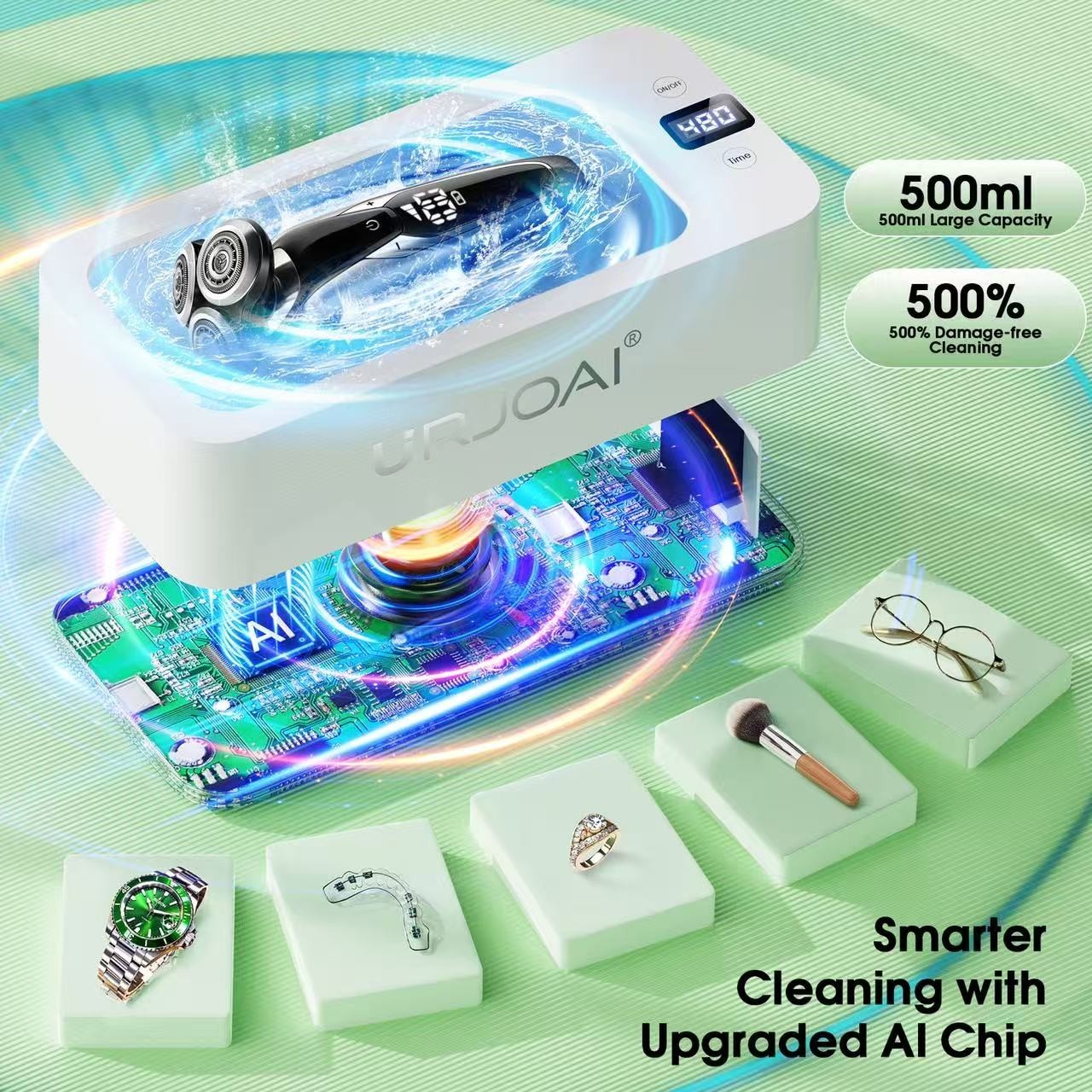 Ultrasonic Cleaner – 50KHz Cleans Jewelry, toothbrush, razors- Super Efficient