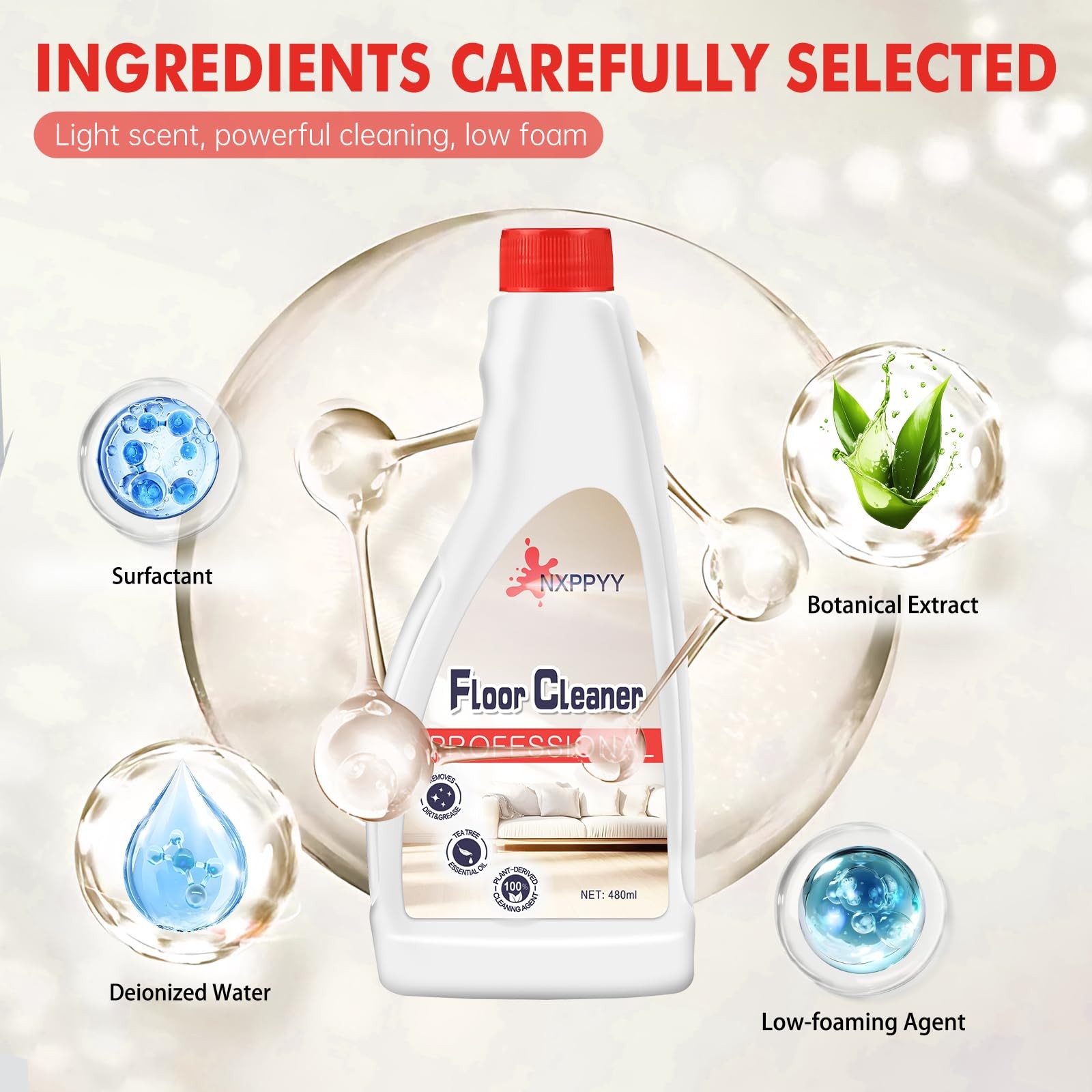 Compatible Floor Cleaner for Roborock Q5/Q7/Q8/S7/S8/Qrevo, 4 Bottles