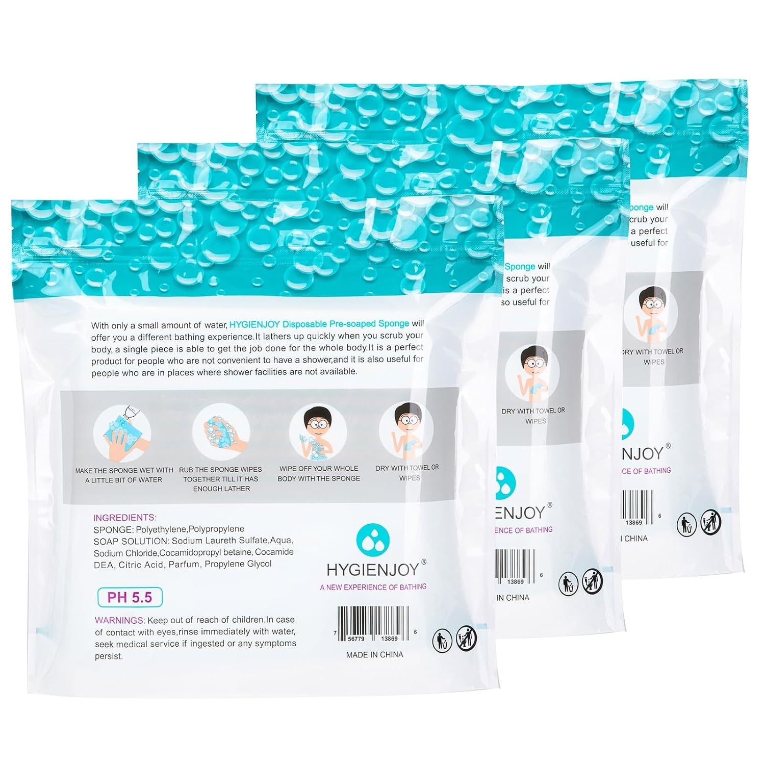 3 Packs of Residue-Free Bathing Wipes – Ideal for Campers & Elderly Care