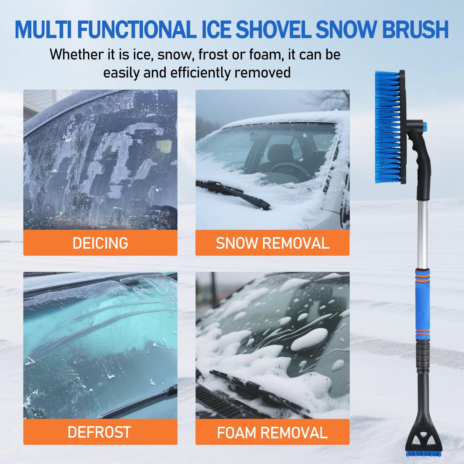 32” Snow Brush and Ice Scraper for Car Windshield, Aluminum Extendable Snow …