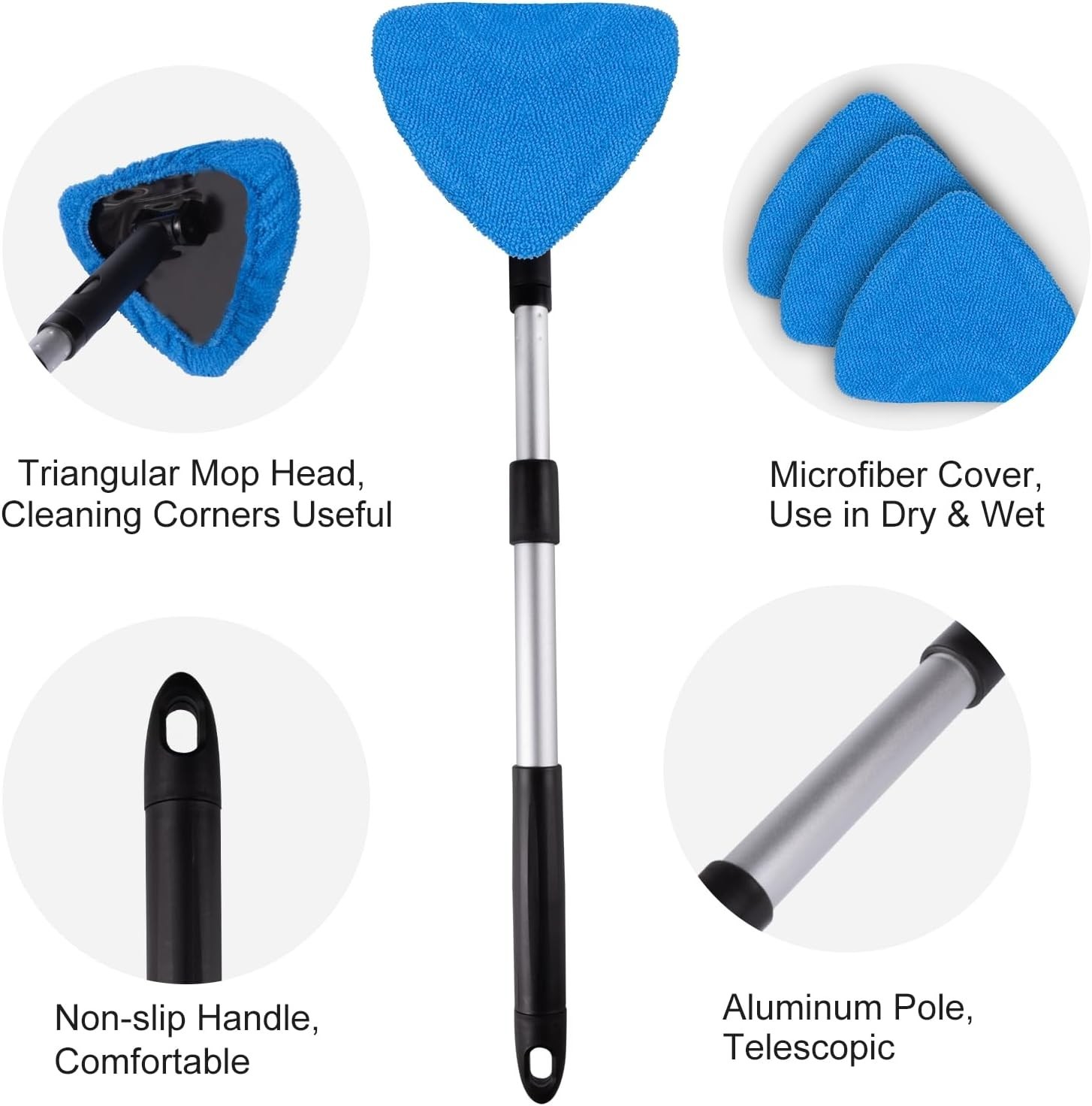 Dark Blue Extendable Car Windshield Cleaner Kit with Microfiber Pads & Spray