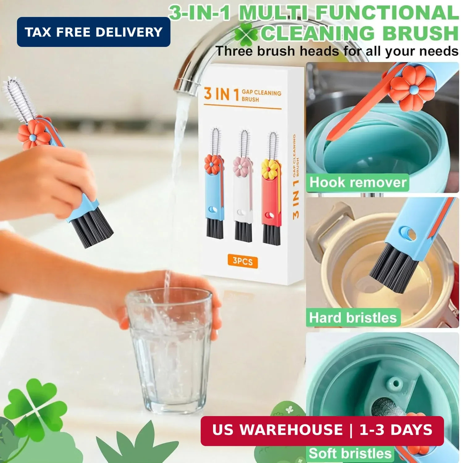 3 in 1 Cup Lid Cleaning Brush, Multifunctional Gap Cleaning Brush, Home Kitchen