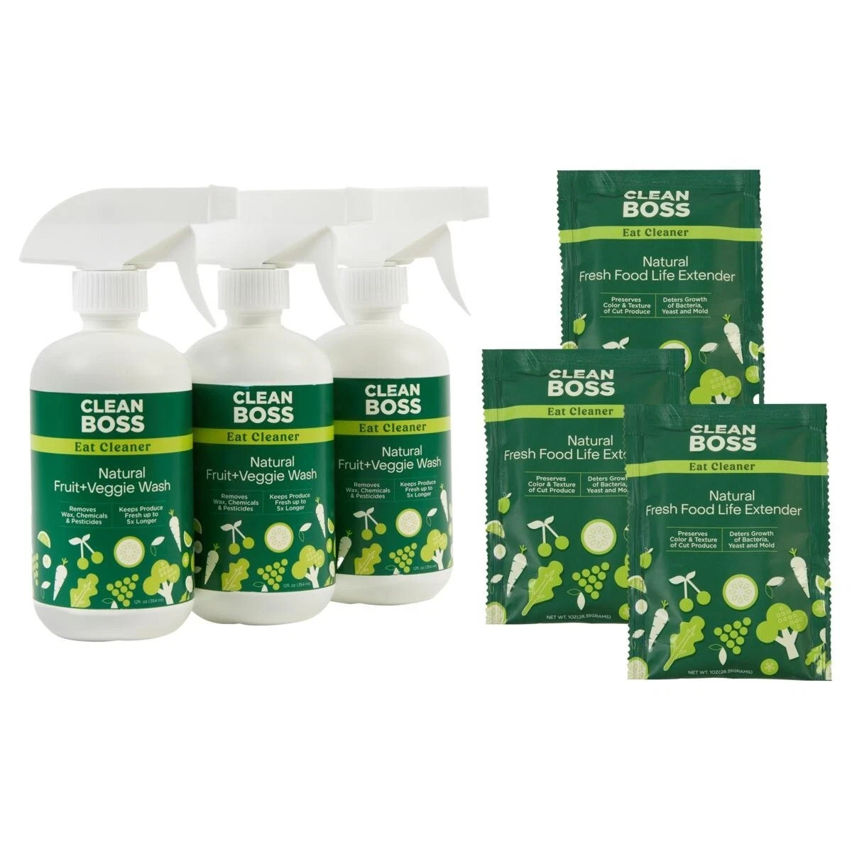 JOY Clean Boss Eat Cleaner Fruit Veggie Natural Wash & Preserver 6-pc Set Sealed