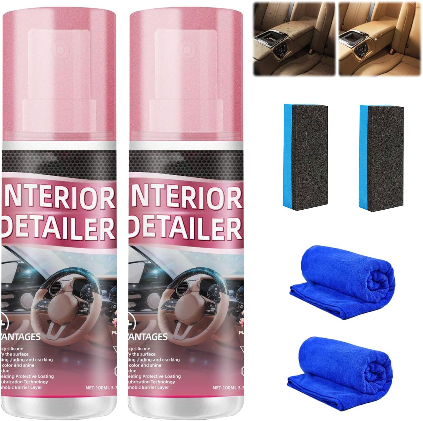 2Pcs Car Interior Cleaner, New Polishing Cleaner, All Purpose Car Interior Detai